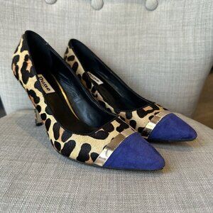 Dune London Bellini‎ Heels Womens 39 Cheetah Leopard Print Sexy Blue Colorblock